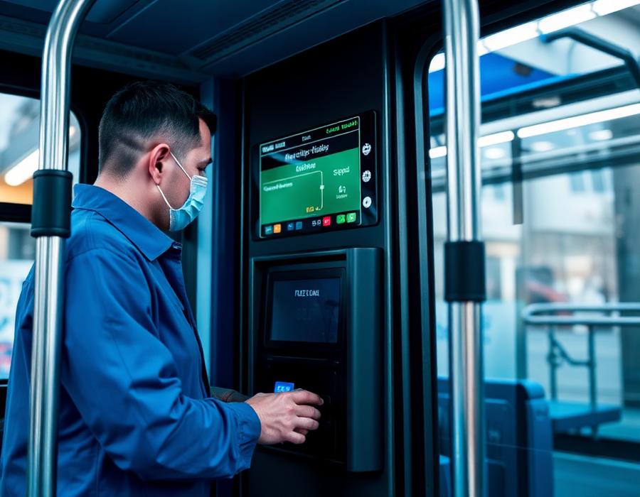 Manutenção de validador eletrônico dentro de ônibus